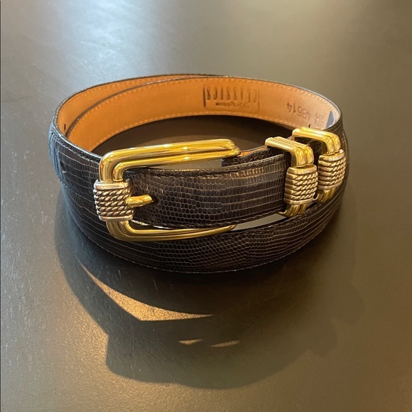 Brighton Accessories - BRIGHTON Classics Reptile Leather Belt Black Gold Buckle Sz M/L 32 Vintage 4B614